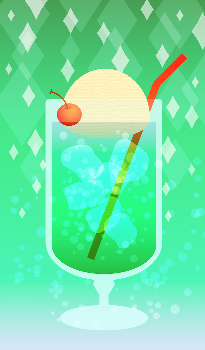 緑のクリームソーダのイラスト